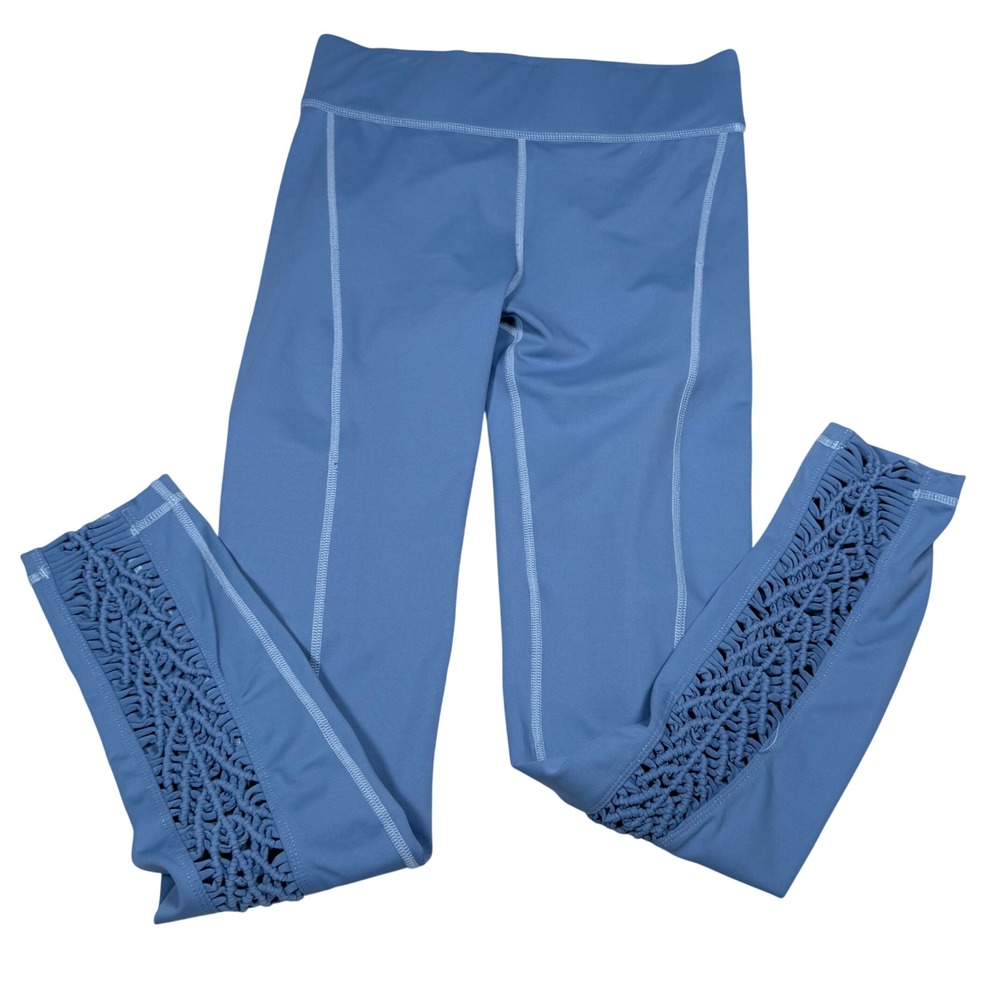 Carbon38 Macrame Laser Cut Leggings Womens Medium Blue‎ Good Workout Yoga